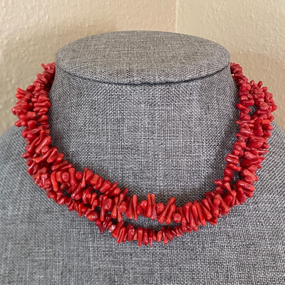 Jay King Mine Finds Dyed Red Bamboo Coral Triple Strand Necklace 16” + Extender